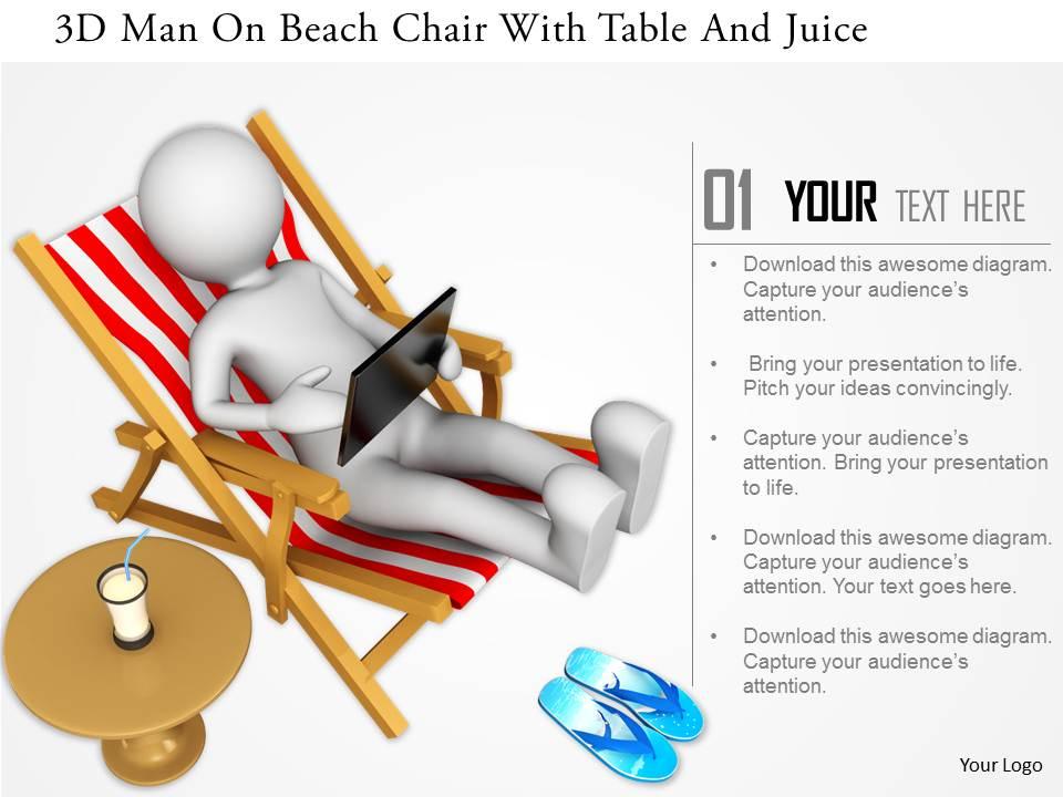 0115 3d man on beach chair with table and juice ppt graphics icons Slide01