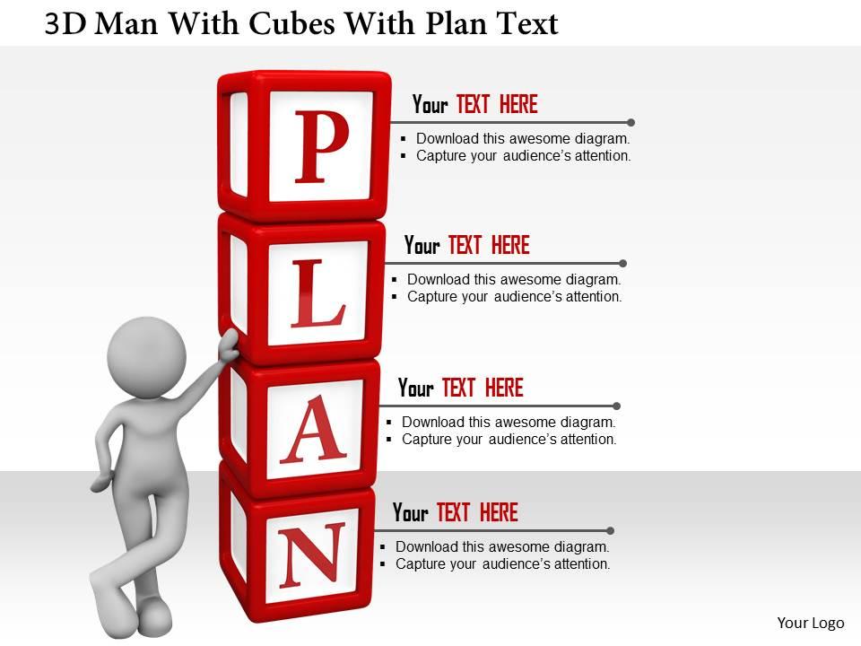0115 3d man with cubes with plan text ppt graphics icons Slide01