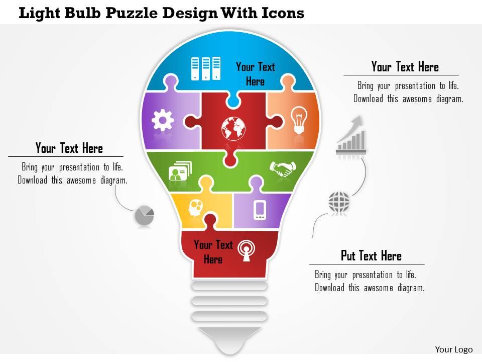 0814 business consulting light bulb puzzle design with icons powerpoint slide template Slide01