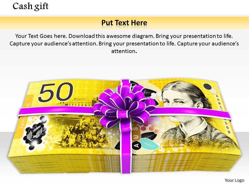0814 fifty dollar note bundle with gift wrap shows gifting ideas image graphics for powerpoint Slide01
