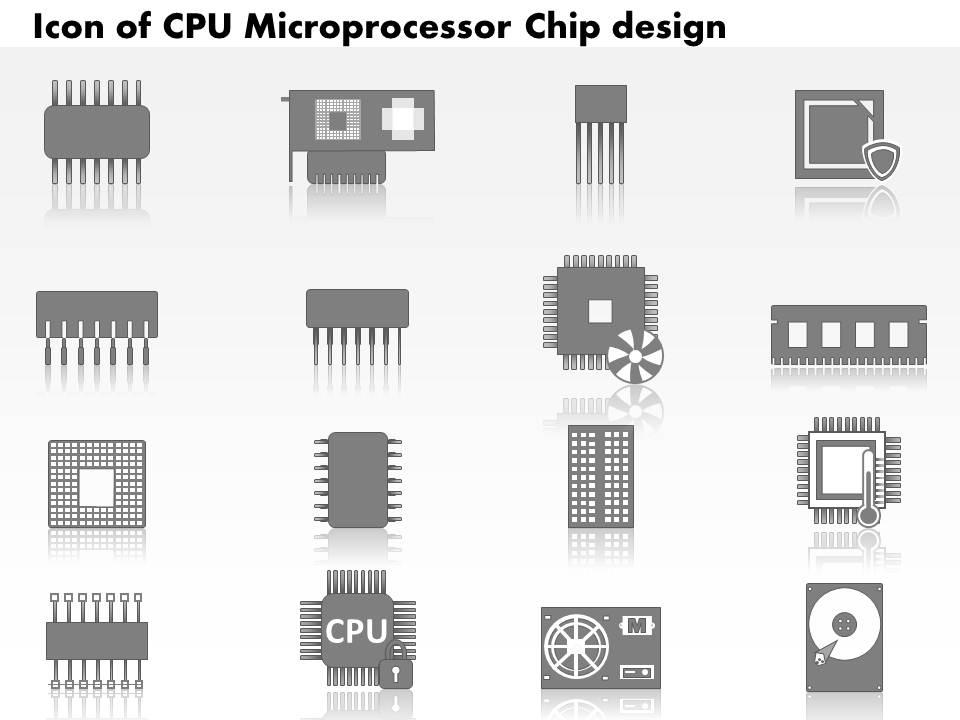 0814 icons of cpu microprocessor chip design with electronic components motherboard gpu ppt slides Slide01