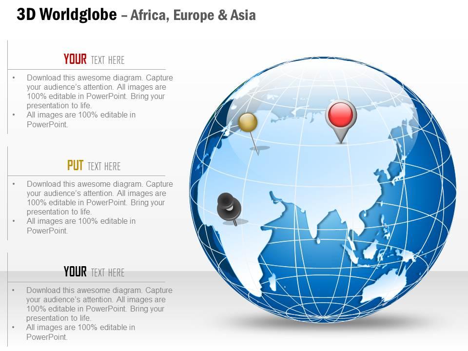 0914 business plan 3d world globe with location icon on africa europe asia powerpoint presentation template Slide01