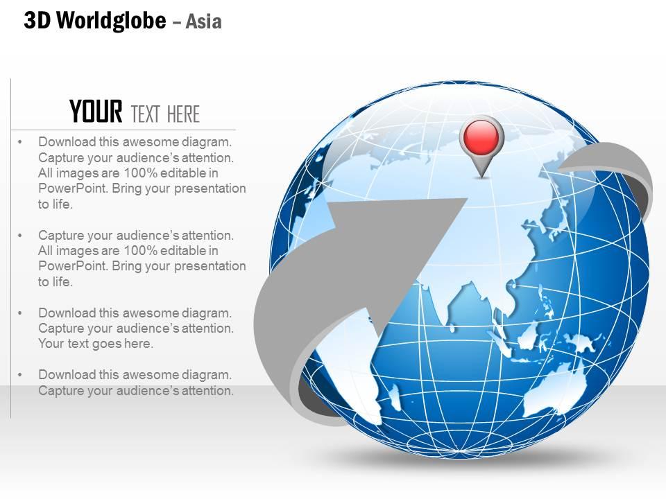 0914 business plan 3d world globe with location icon on asia powerpoint presentation template Slide01