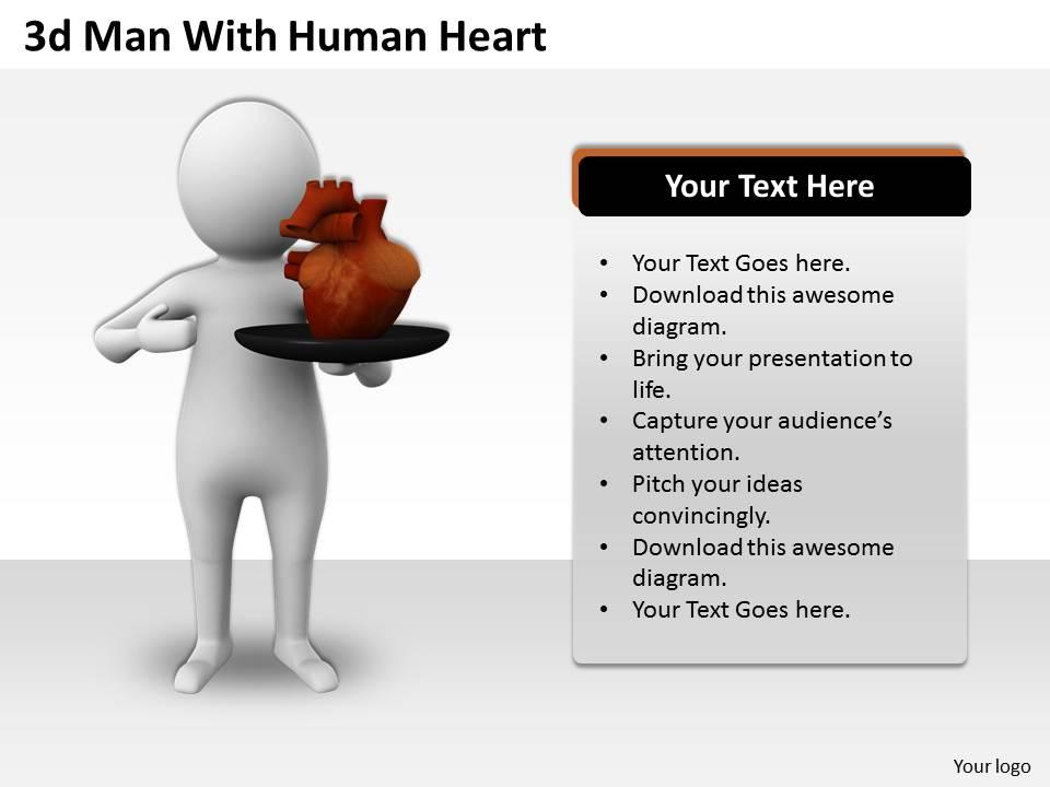 1013 3d man with human heart ppt graphics icons powerpoint Slide01