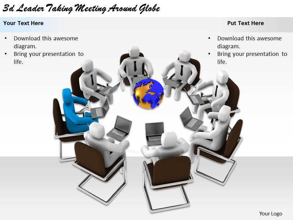 1113 3d leader taking meeting around globe ppt graphics icons powerpoint Slide01