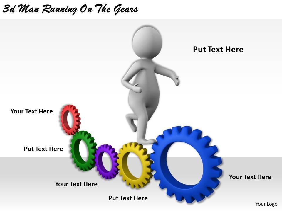 1113 3d man running on the gears ppt graphics icons powerpoint Slide01
