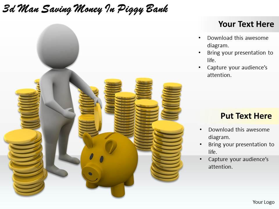 1113 3d man saving money in piggy bank ppt graphics icons powerpoint Slide01