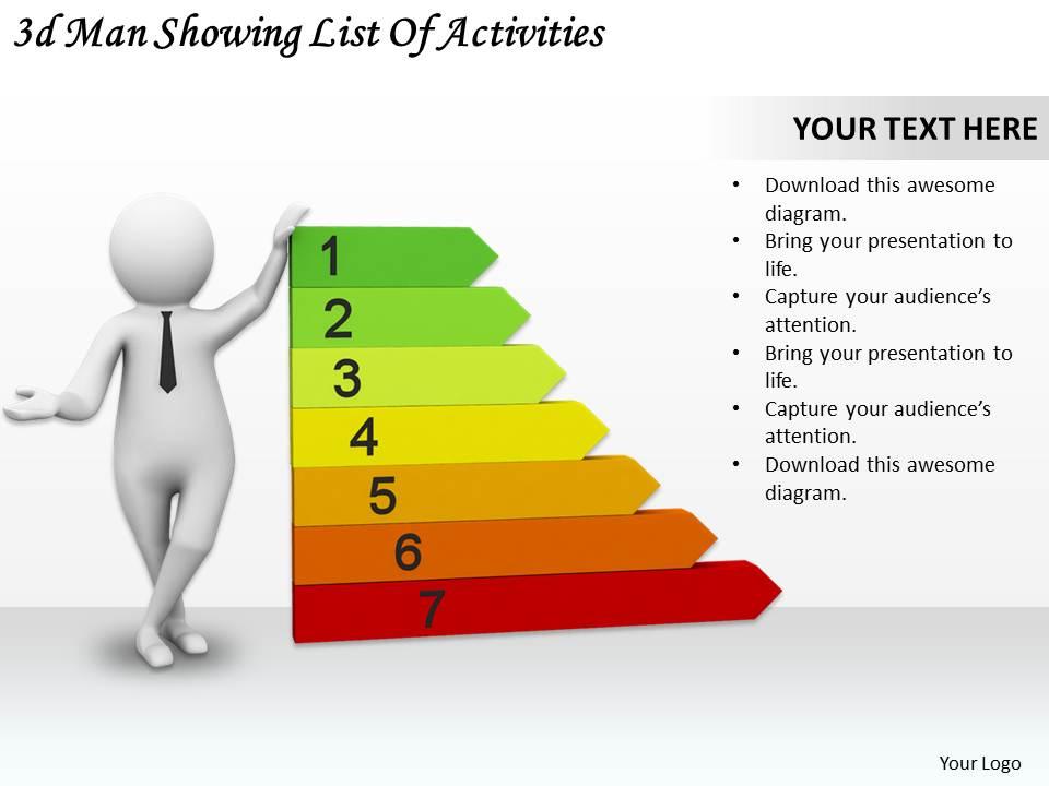 1113 3d man showing list of activities ppt graphics icons powerpoint Slide01