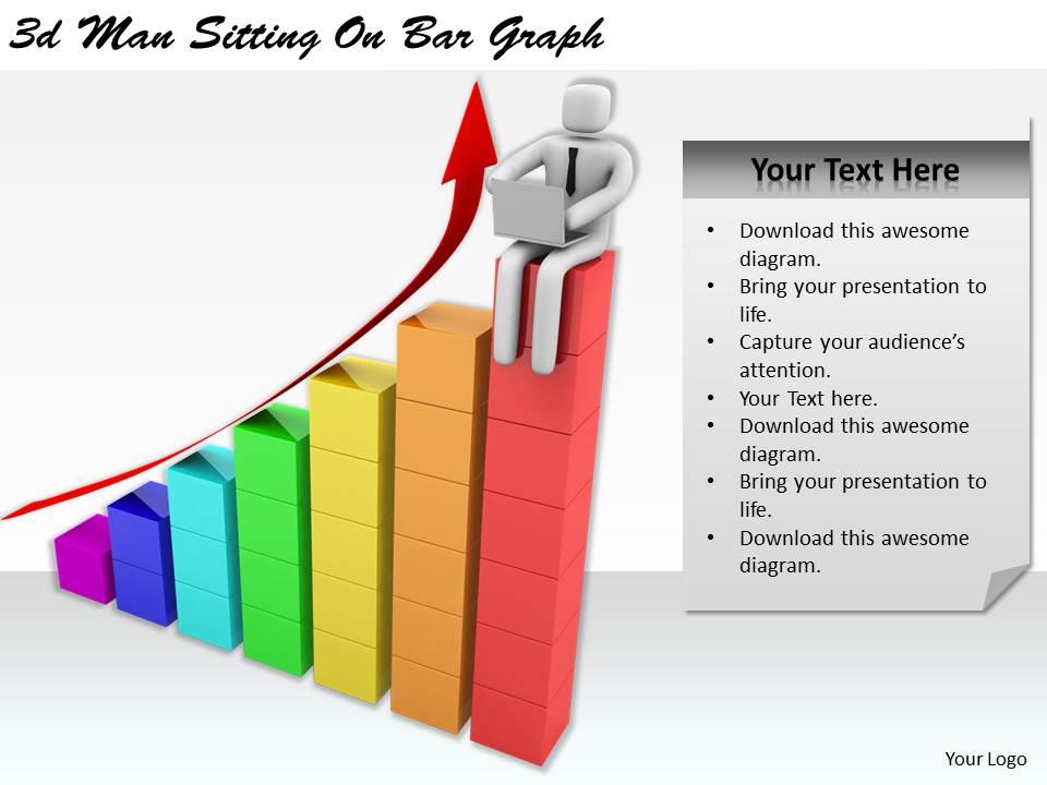 1113 3d man sitting on bar graph ppt graphics icons powerpoint Slide01