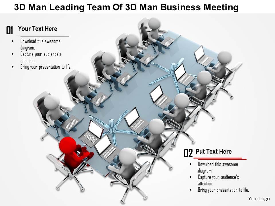 1114 3d man leading team of 3d man business meeting ppt graphics icons Slide01