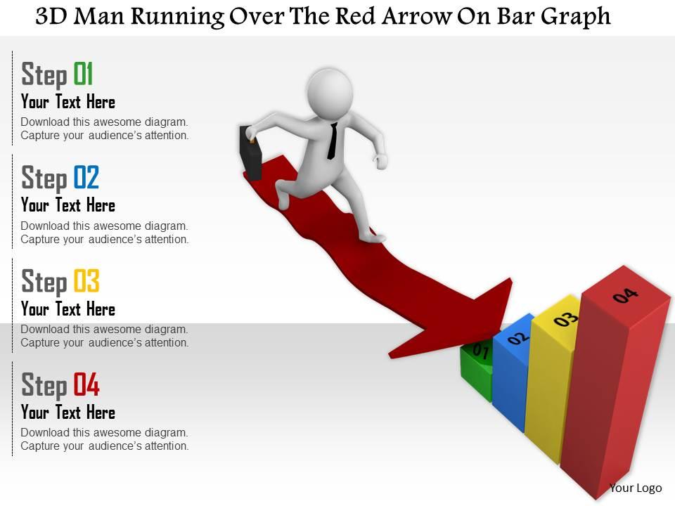 1114 3d man running over the red arrow on bar graph ppt graphics icons Slide01