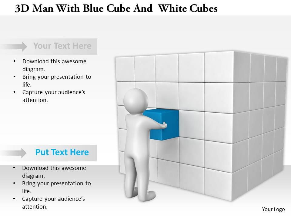 1114 3d man with blue cube and white cubes ppt graphics icons Slide01