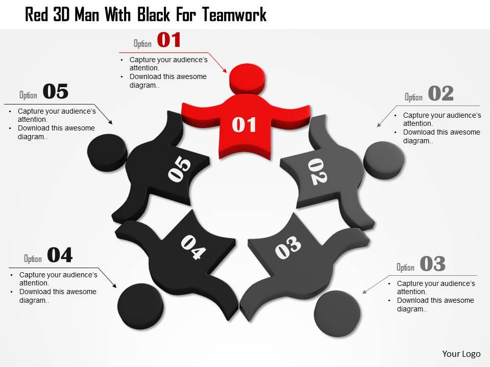 1114 red 3d man with black for teamwork ppt graphics icons Slide01