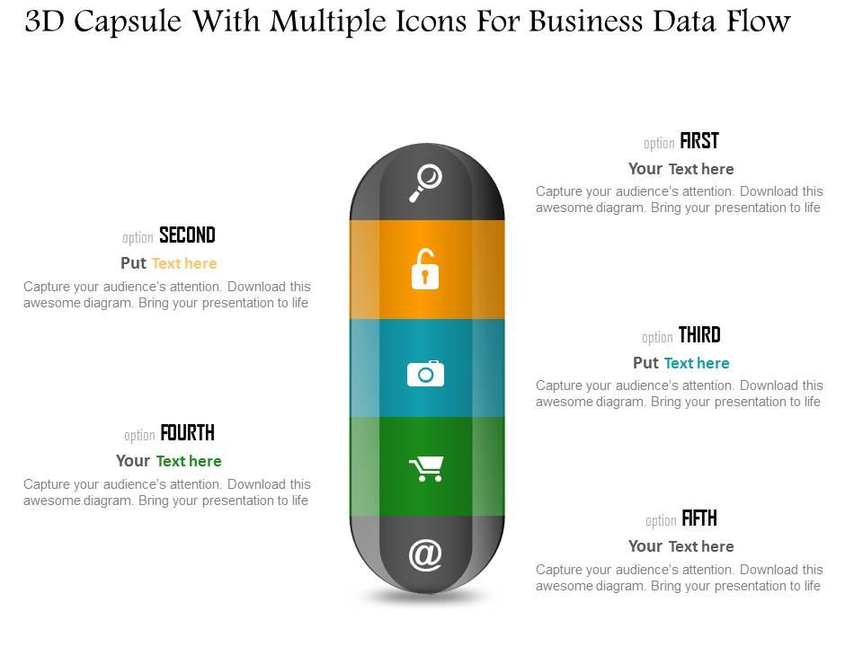 1214 3d capsule with multiple icons for business data flow powerpoint slide Slide01