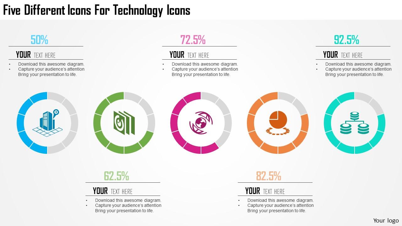 1214 five different icons for technology icons powerpoint template Slide01