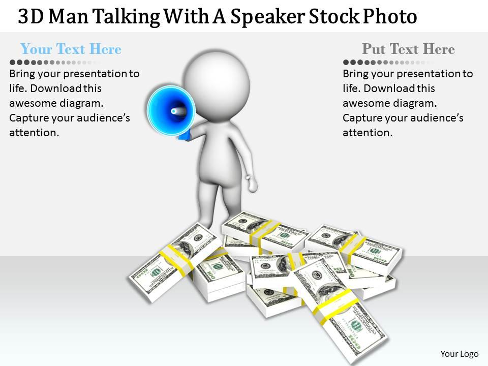 1813 3d man talking with a speaker stock photo ppt graphics icons powerpoint Slide01