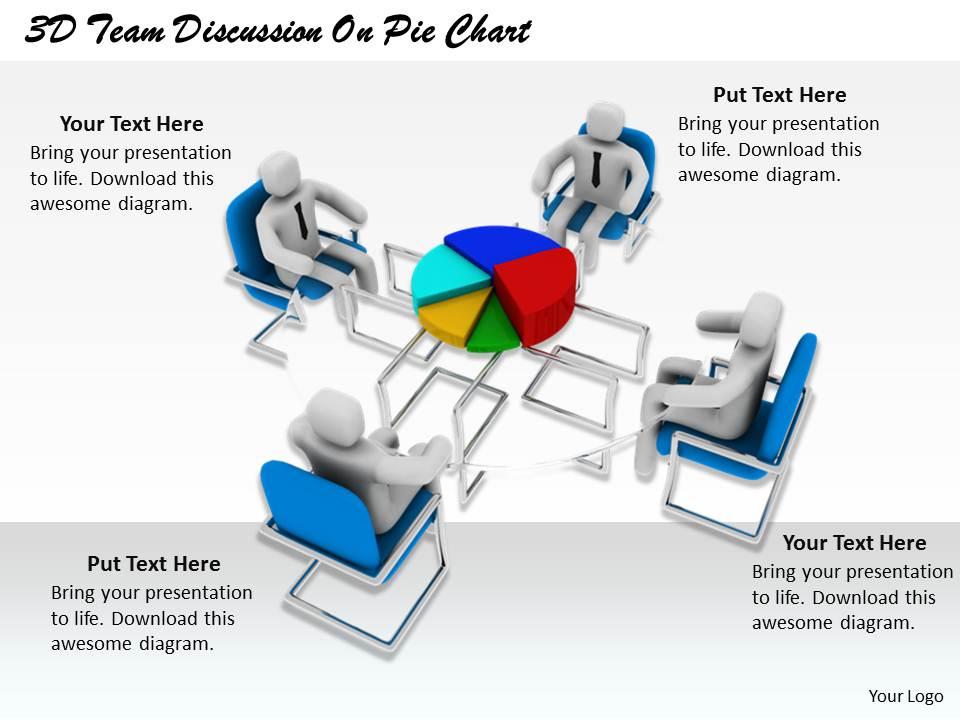 1813 3d team discussion on pie chart ppt graphics icons powerpoint Slide01