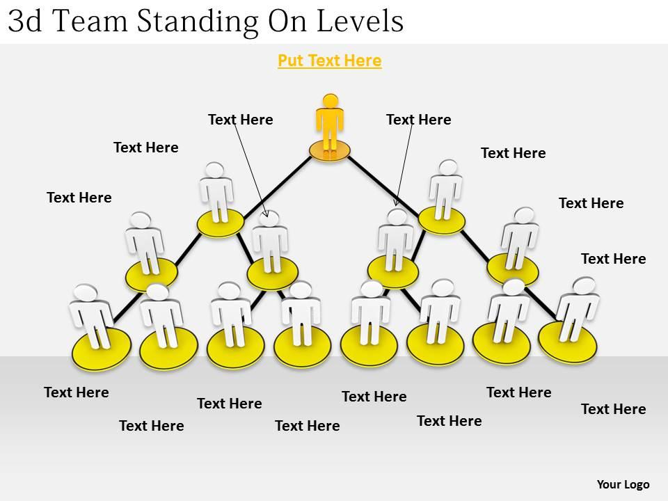 2513 3d team standing on levels ppt graphics icons powerpoint Slide01
