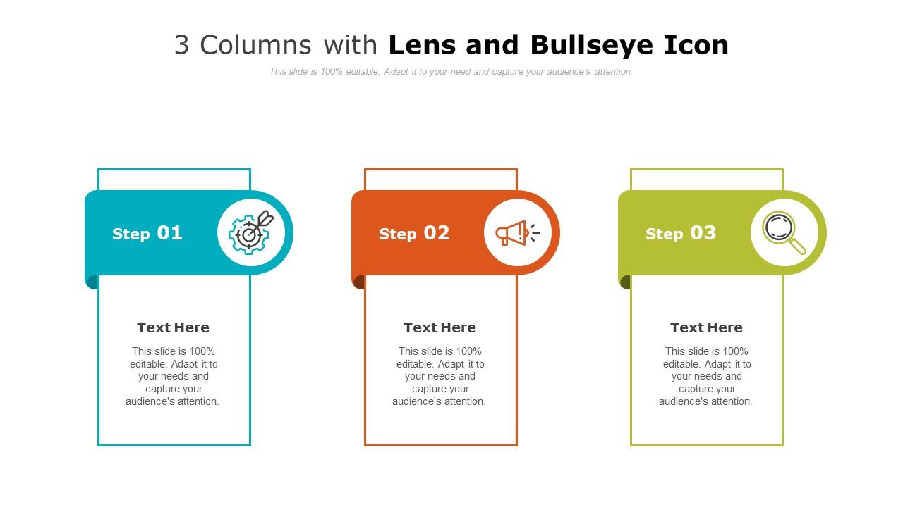 3 columns with lens and bullseye icon Slide01