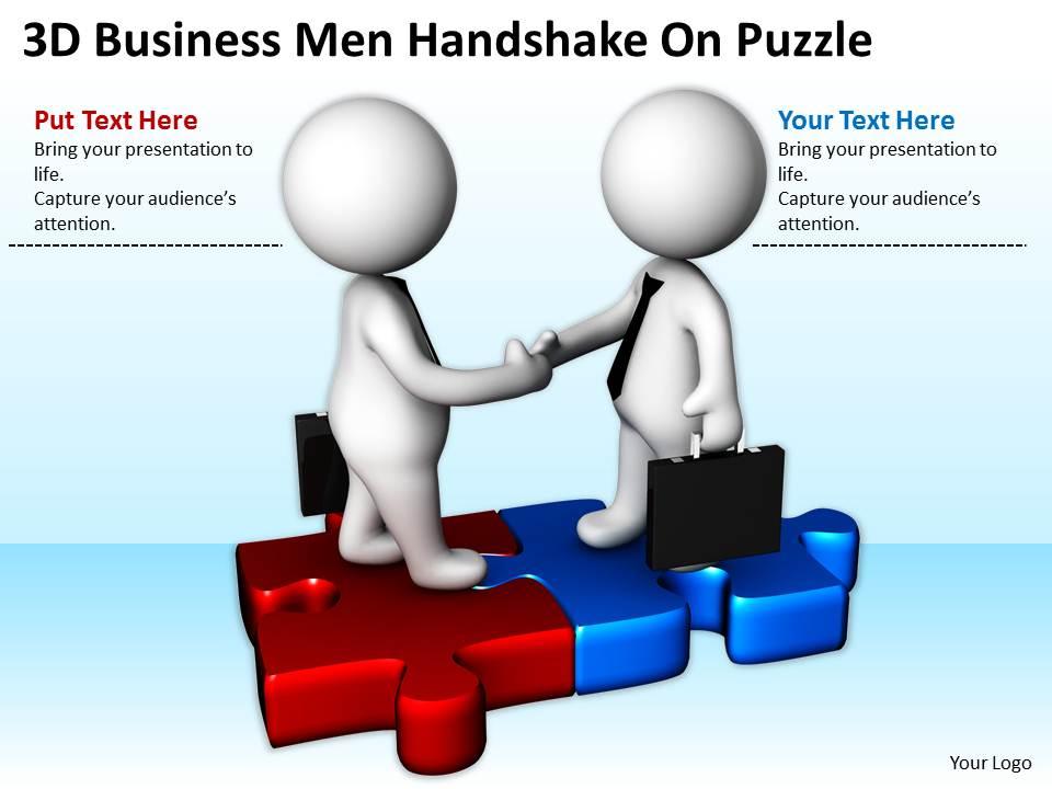3d business men handshake on puzzle ppt graphics icons powerpoint Slide01
