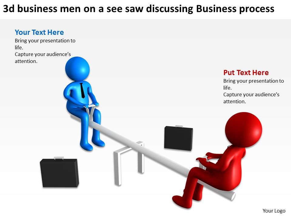 3d business men on a see saw discussing business process ppt graphic icon Slide01