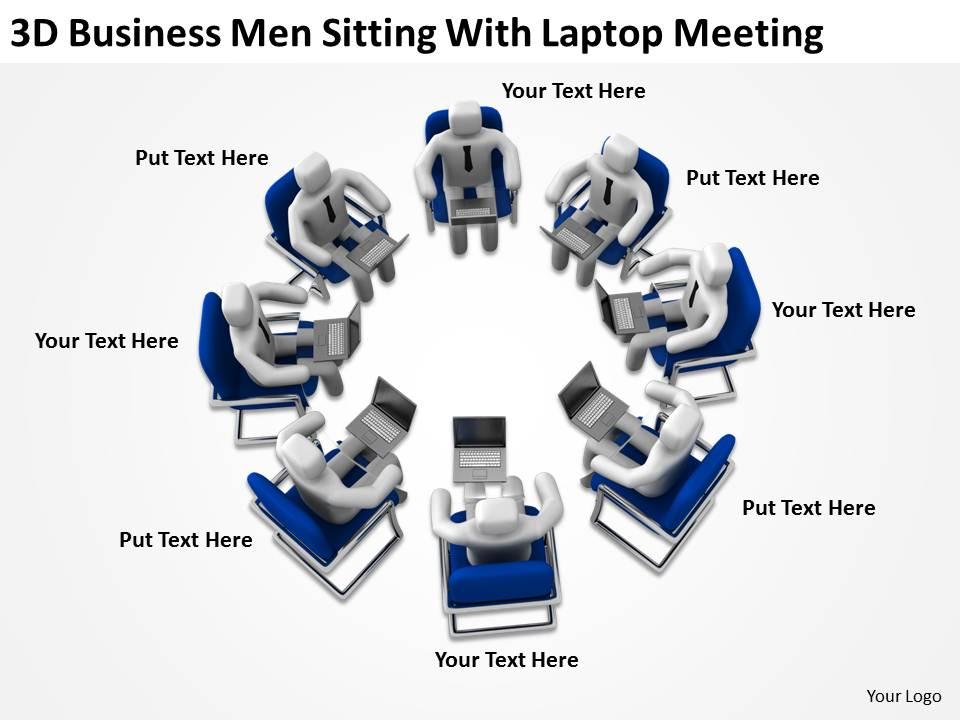 3d business men sitting with laptop meeting ppt graphics icons powerpoint Slide01