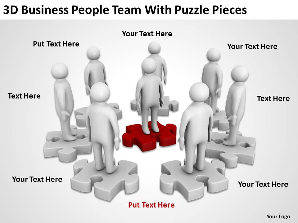 3d business people team with puzzle pieces ppt graphics icons powerpoint Slide01