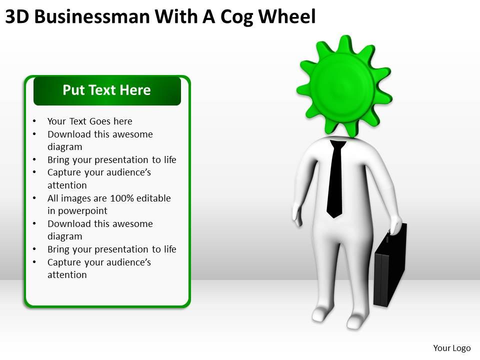 3d businessman with a cog wheel ppt graphics icons powerpoint Slide01