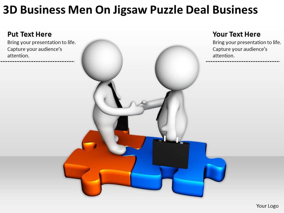 3d businessmen on jigsaw puzzle deal business ppt graphics icons powerpoin Slide01