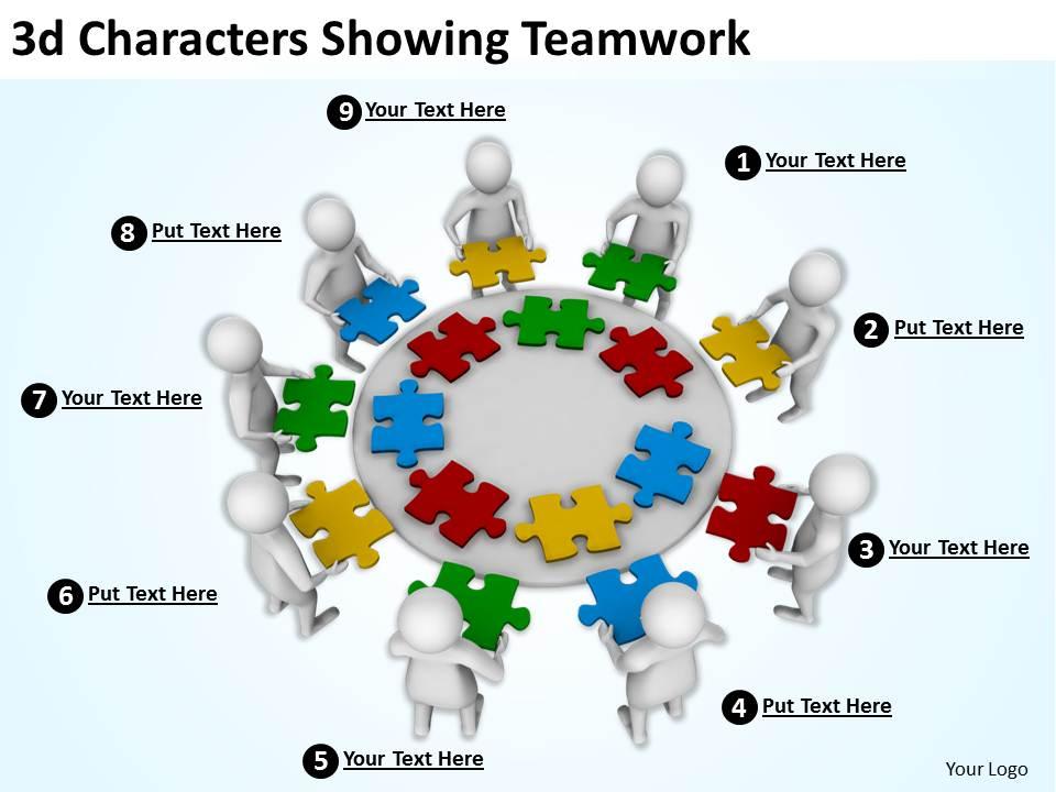 3d characters showing teamwork ppt graphics icons powerpoint Slide01