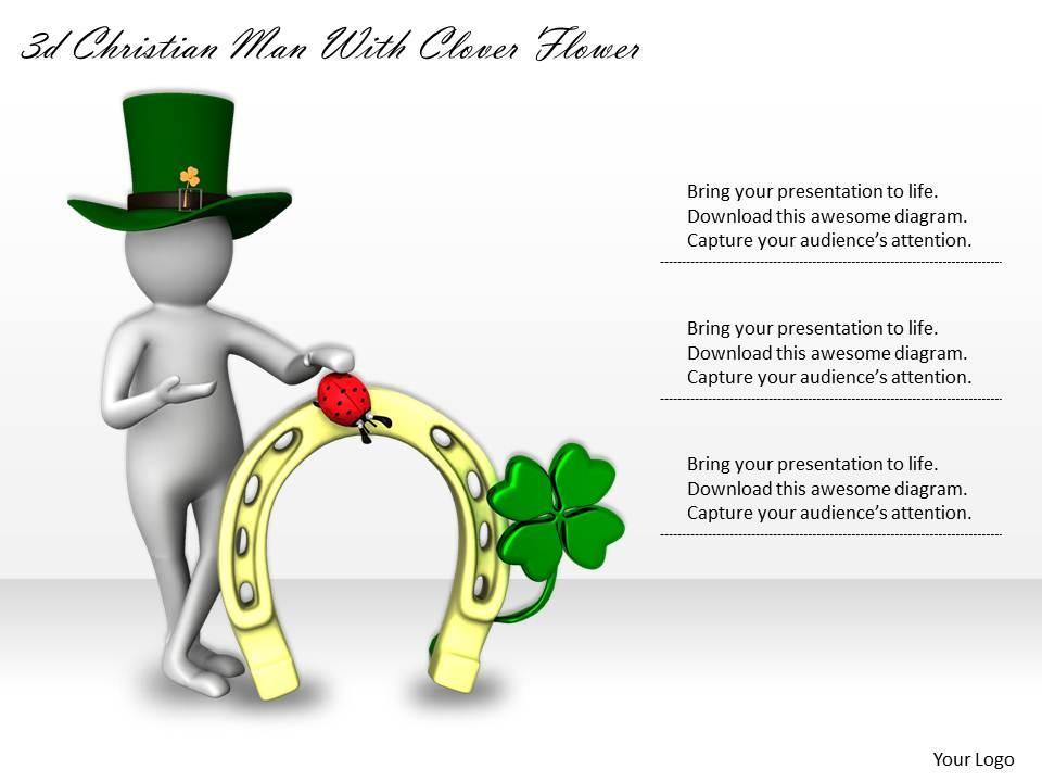 3d christian man with clover flower ppt graphics icons powerpoint Slide01