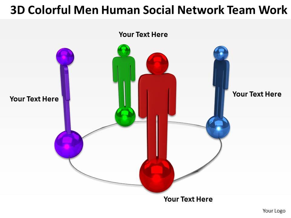 3d colorful men human social network team work ppt graphic icon Slide01