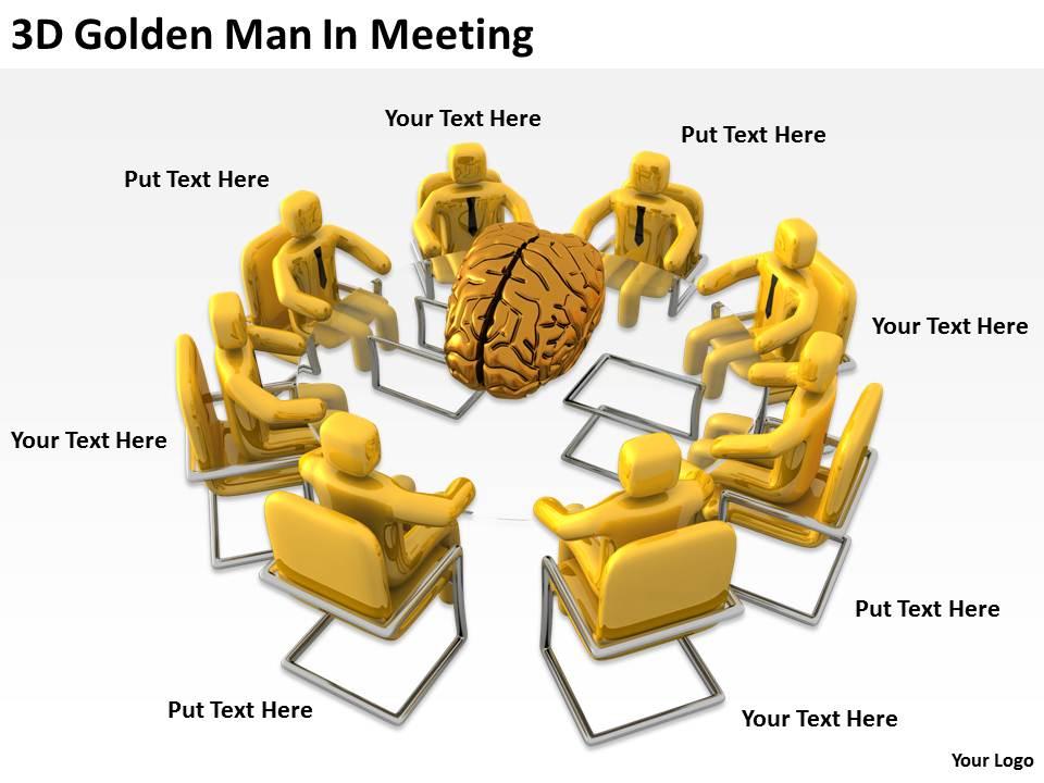 3d golden man in meeting ppt graphics icons powerpoint Slide01