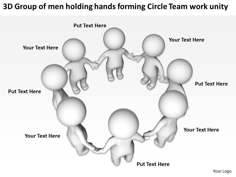 3d group of men holding hands forming circle team work unity ppt graphic icon Slide01