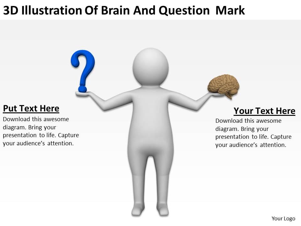 3d illustration of brain and question mark ppt graphics icons Slide01