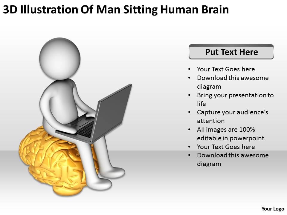3d illustration of man sitting human brain ppt graphics icons Slide01