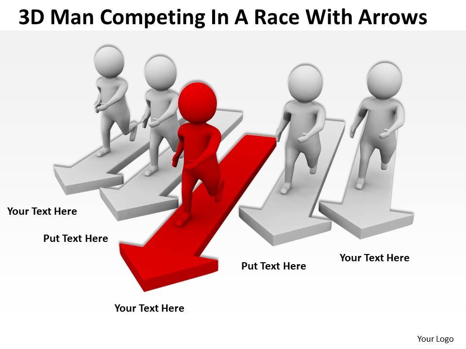 3d man competing in a race with arrows ppt graphics icons powerpoint Slide01