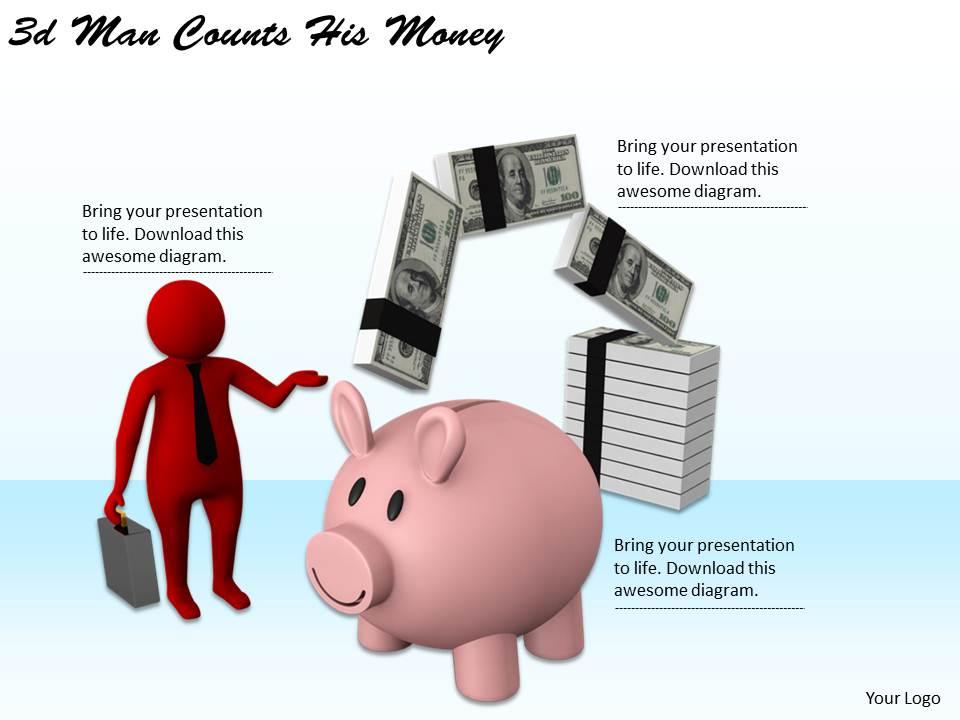 3d man counts his money ppt graphics icons powerpoint Slide01