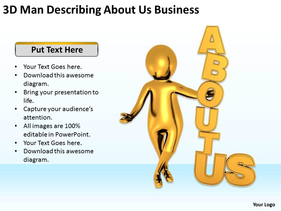 3d man describing about us business ppt graphics icons powerpoint Slide01