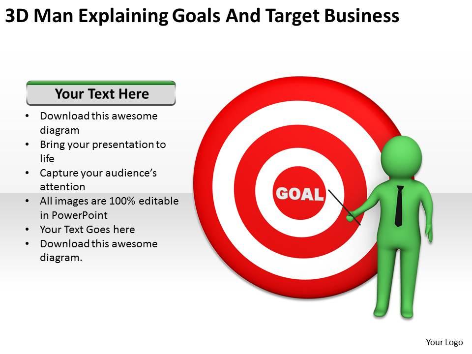 3d man explaining goals and target business ppt graphics icons powerpoint Slide01