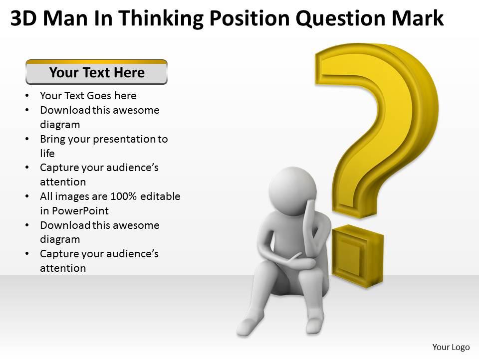 3d man in thinking position question mark ppt graphics icons powerpoint Slide01