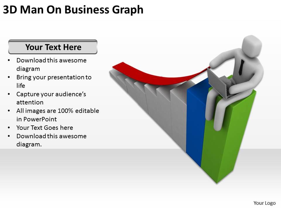 3d man on business graph ppt graphics icons powerpoint Slide01