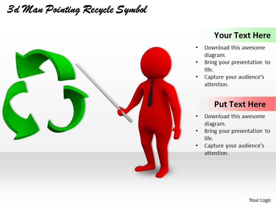 3d man pointing recycle symbol ppt graphics icons powerpoint Slide01