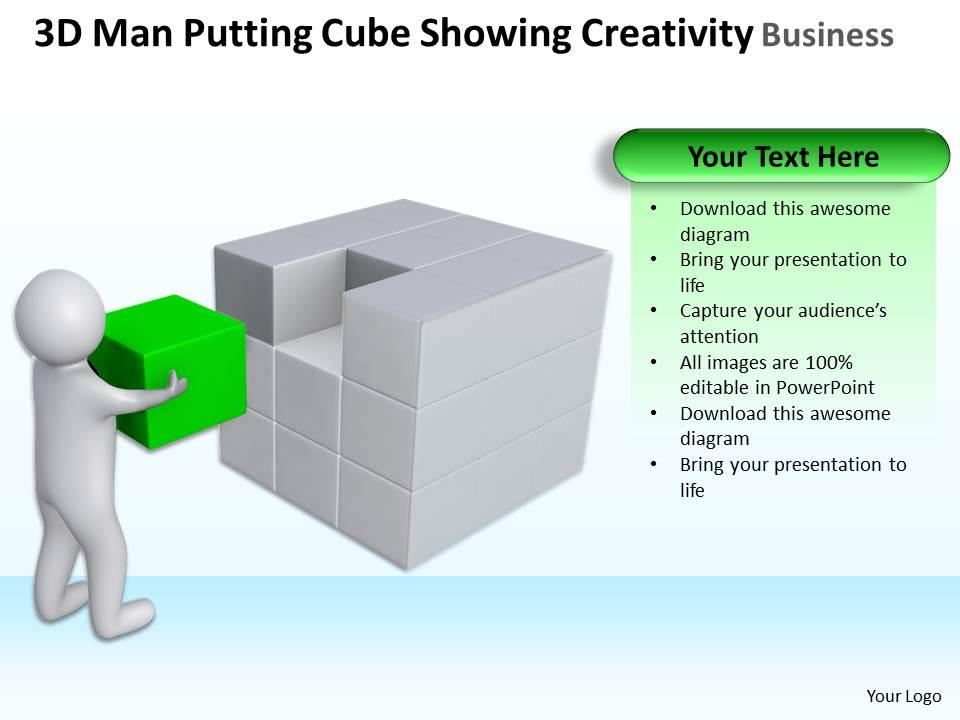 3d man putting cube showing creativity business ppt graphics icons Slide01