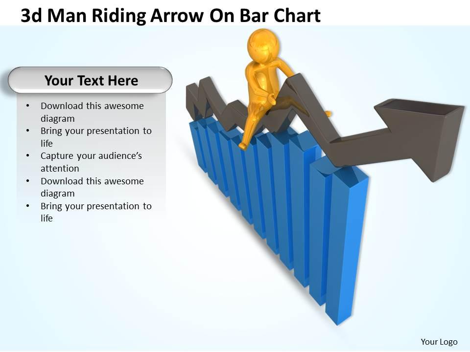 3d man riding arrow on bar chart ppt graphics icons powerpoint Slide01