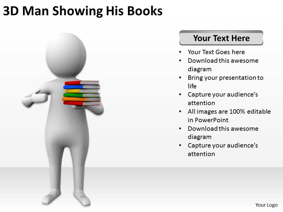 3d man showing his books ppt graphics icons Slide01