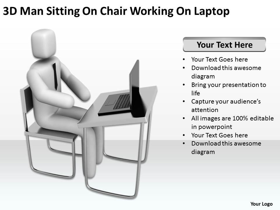 3d man sitting on chair working on laptop ppt graphic icon Slide01