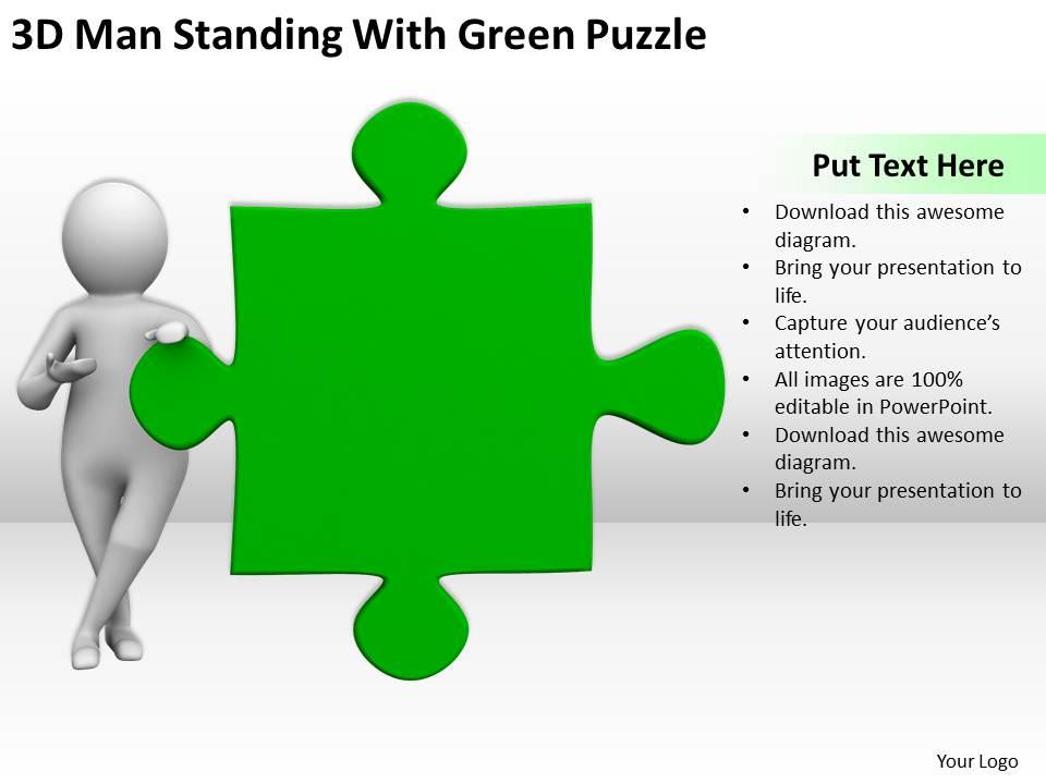 3d man standing with green puzzle ppt graphics icons powerpoint Slide01
