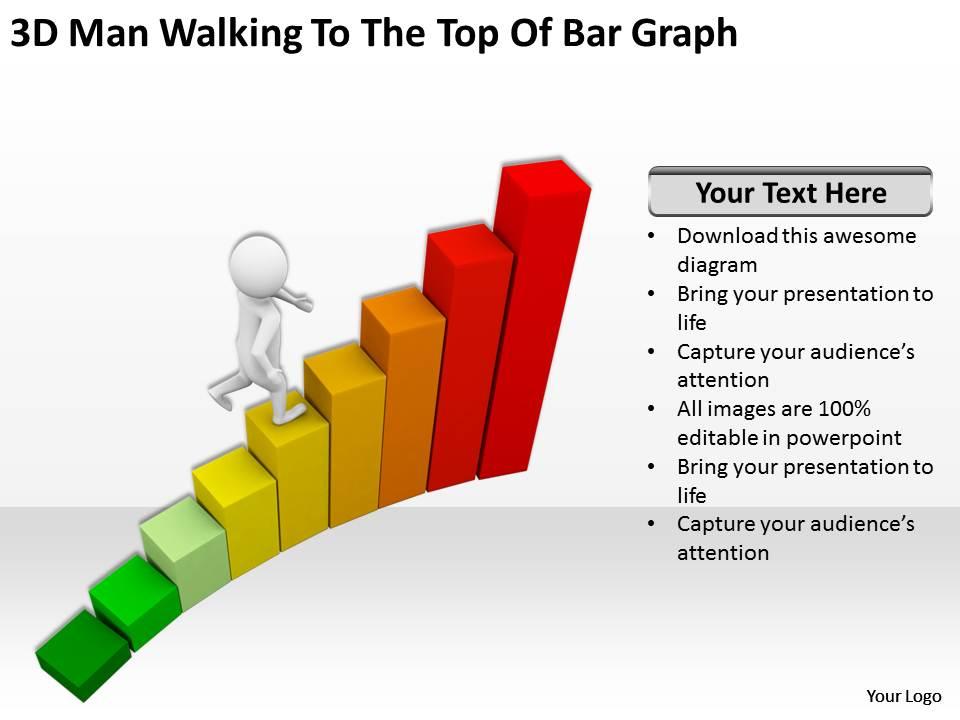 3d man walking to the top of bar graph ppt graphics icons powerpoint Slide01