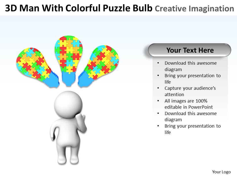 3d man with colorful puzzle bulb creative imagination ppt graphics icons Slide01